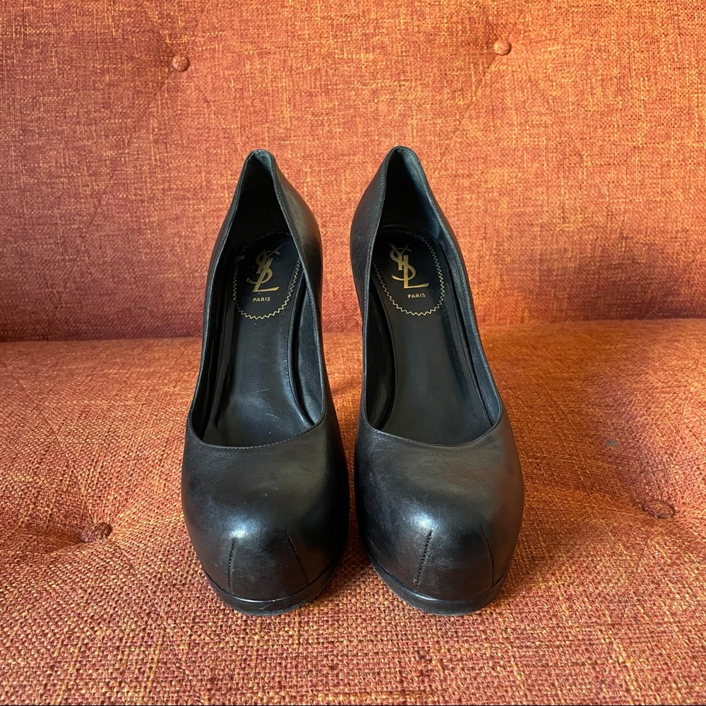 Yves Saint Laurent Tribtoo Black Leather Platform Heels - Picture 3 of 14